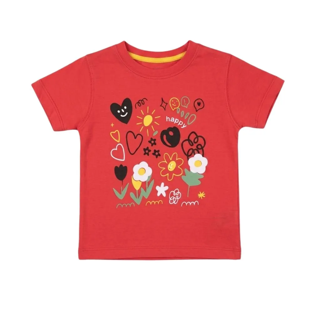 Red Child's T-Shirt with Floral Design