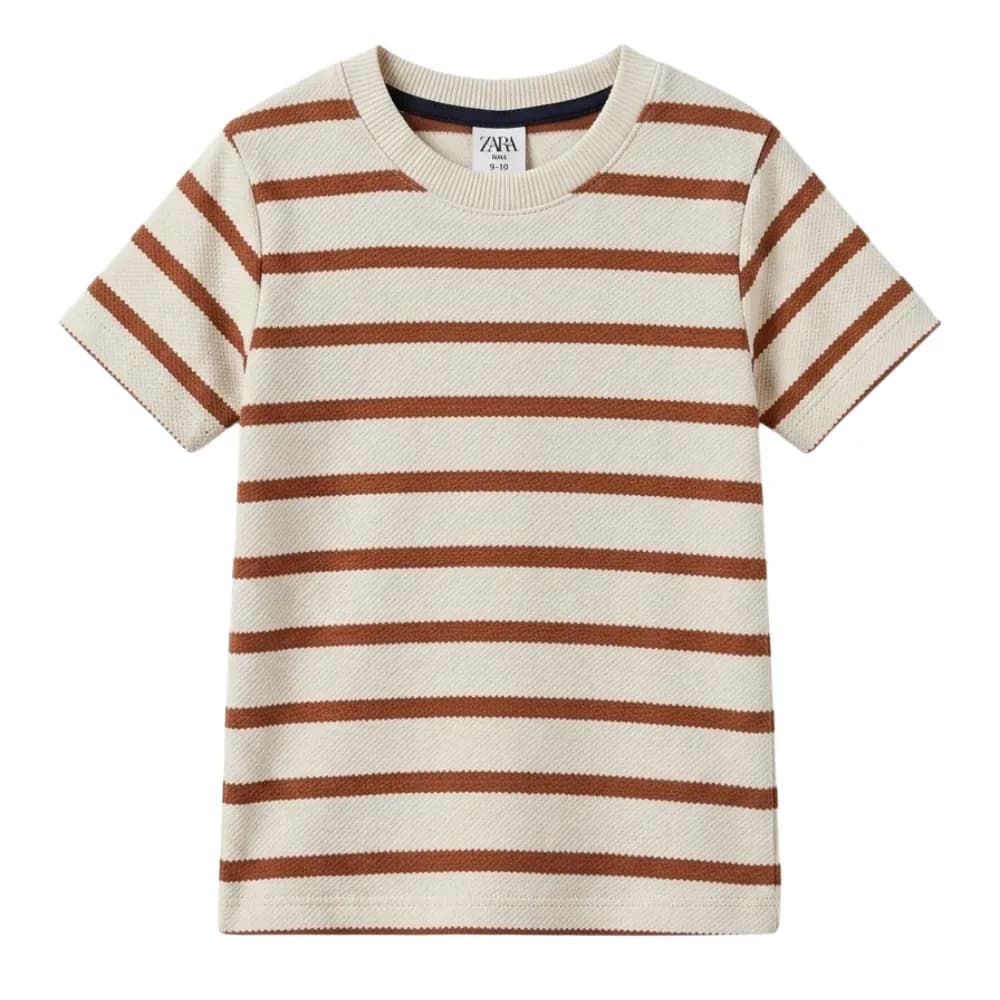 Kids Cream and Brown Striped T-Shirt