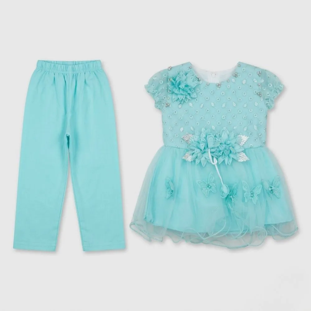 Elegant Teal Blue Girls Outfit