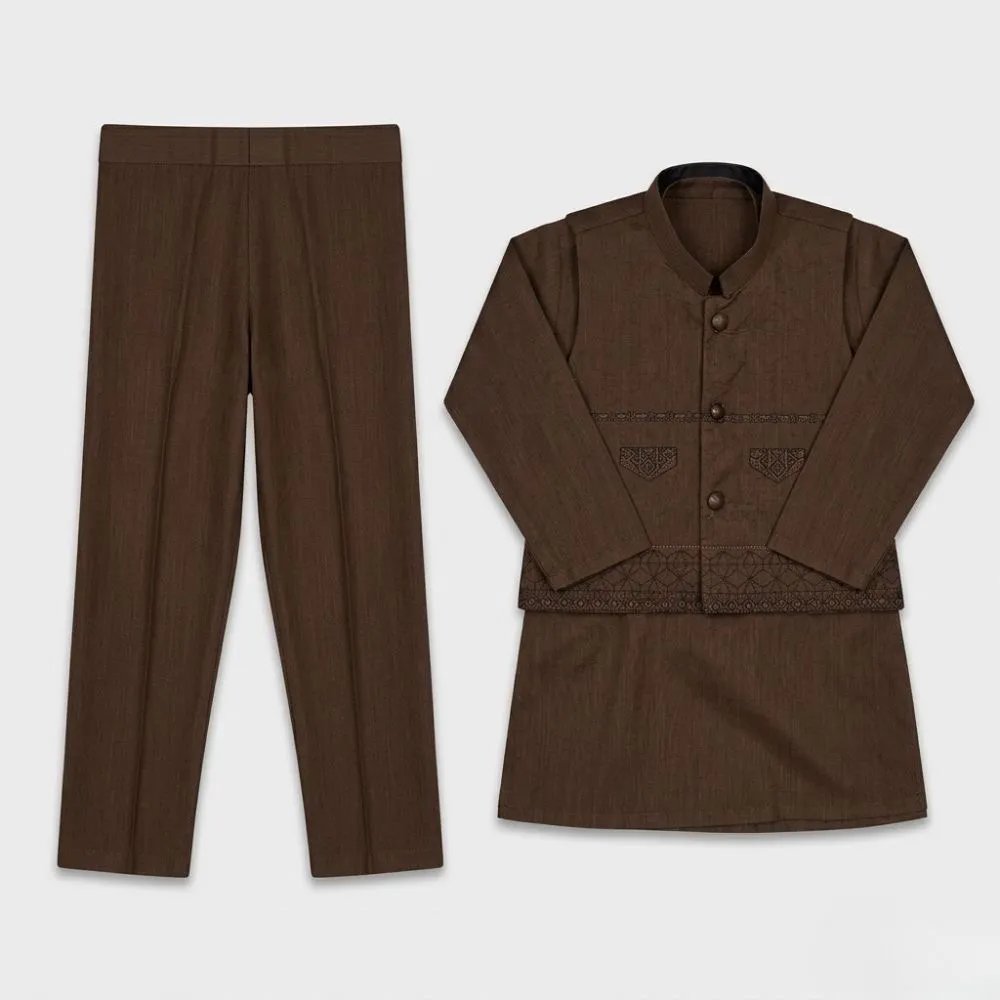 Brown Embroidered Formal Wear Set for Men